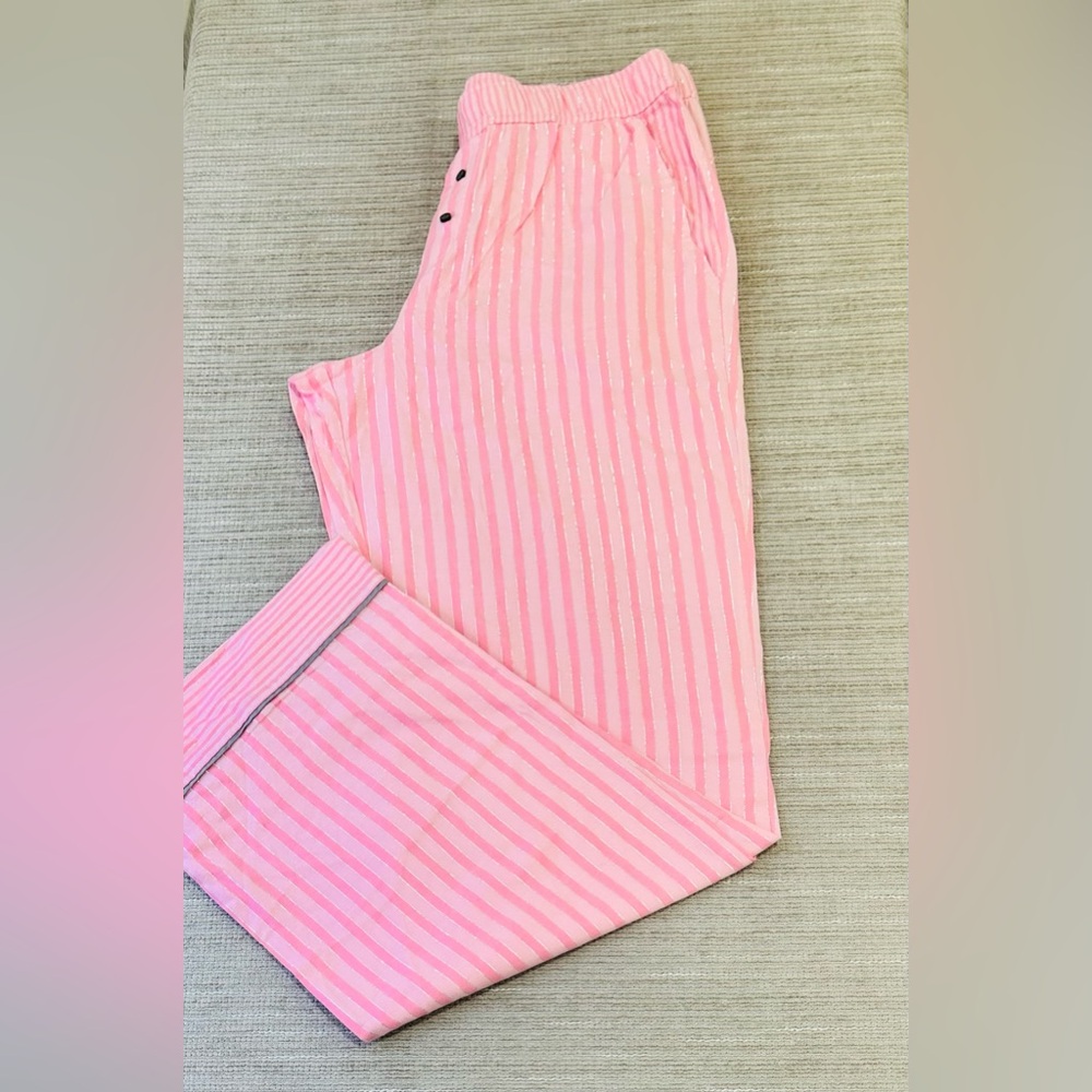 Victoria's Secret Pink Stripe/Silver metalic threads PJ Pants w/Pockets S/P NWT